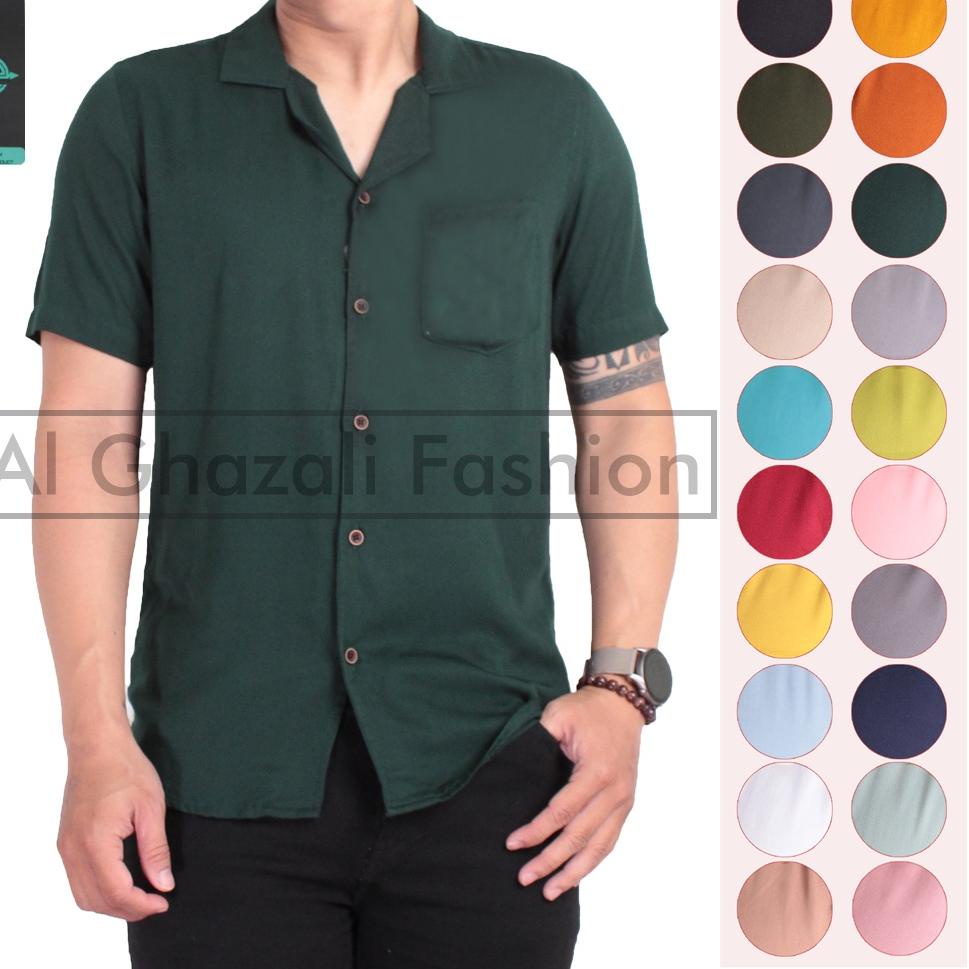 TERMURAH KEMEJA POLOS LENGAN PENDAK HAWAIAN CLASSIC SHIRT KEMEJA PANTAI RAYON kemeja krah piama pria