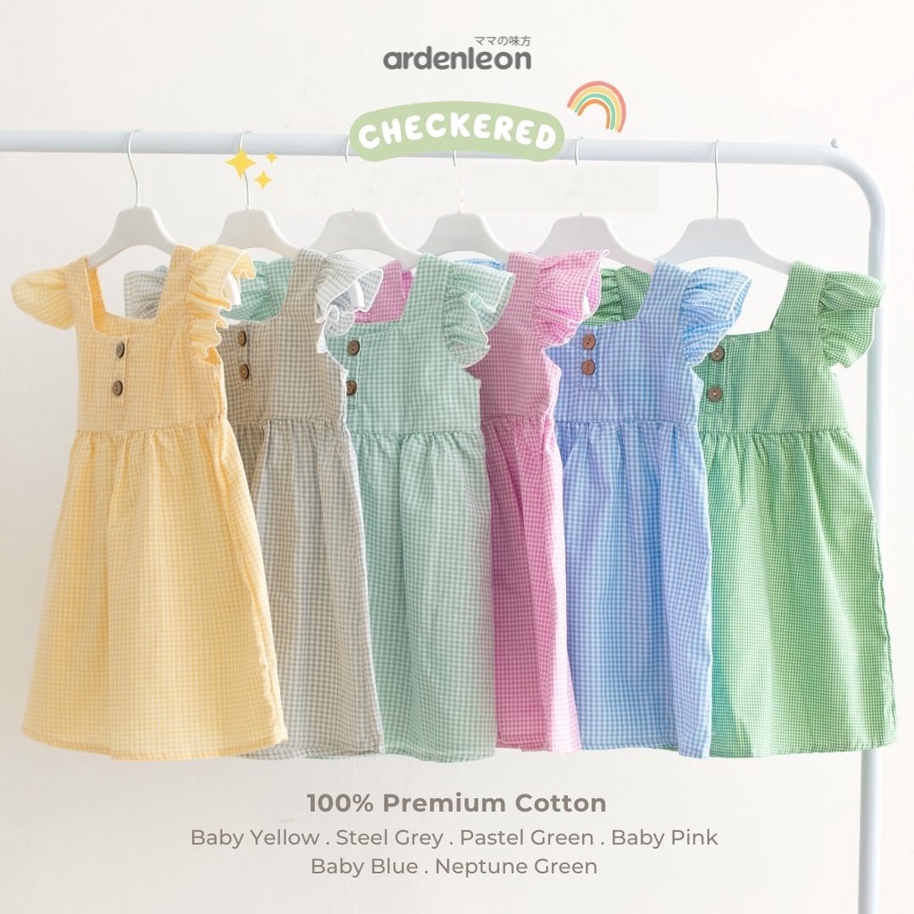 Baju Bayi Dress Anak Perempuan ARDENLEON Girls Checkered Rok Dress Anak 1-4 Tahun