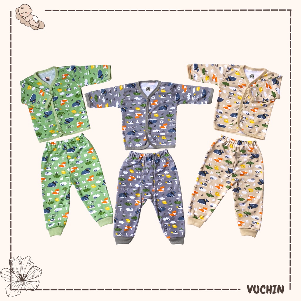 VUCHIN - Setelan Newborn Baju dan Celana Panjang Pampers Motif Hewan | Set Atasan dan Bawahan Bayi K