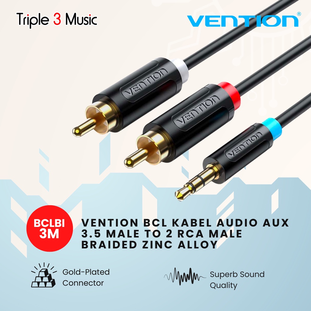 Vention BCF - 3M Kabel 2 Rca ke 3.5mm kabel komputer ke speaker