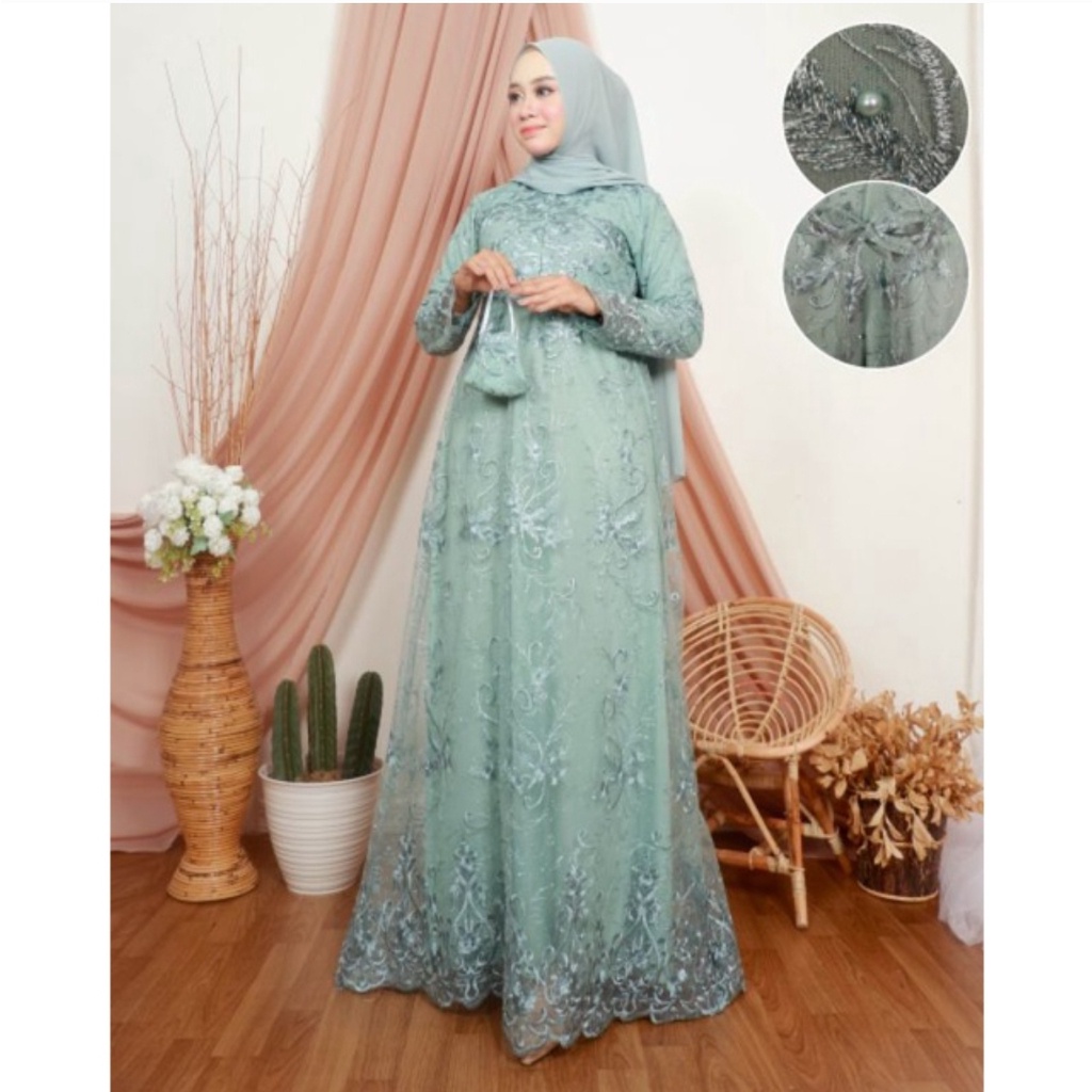 Lidia Gamis Brukat Tile Arimbi Maxy Dress Brokat Wisuda Enagement Kondangan Gaun Pesta Resepsi Pernikahan Dres Muslim Jumbo xxl Ld 120cm Remaja Muslimah Gamis Lebaran Anak Perempuan Outfit Kondangan Seragam Bridesmaid