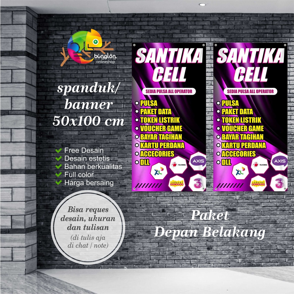 Spanduk Banner 50x100 Cm Depan Belakang Spanduk Plang Konter, Spanduk Pulsa, Spanduk Pembayaran cust