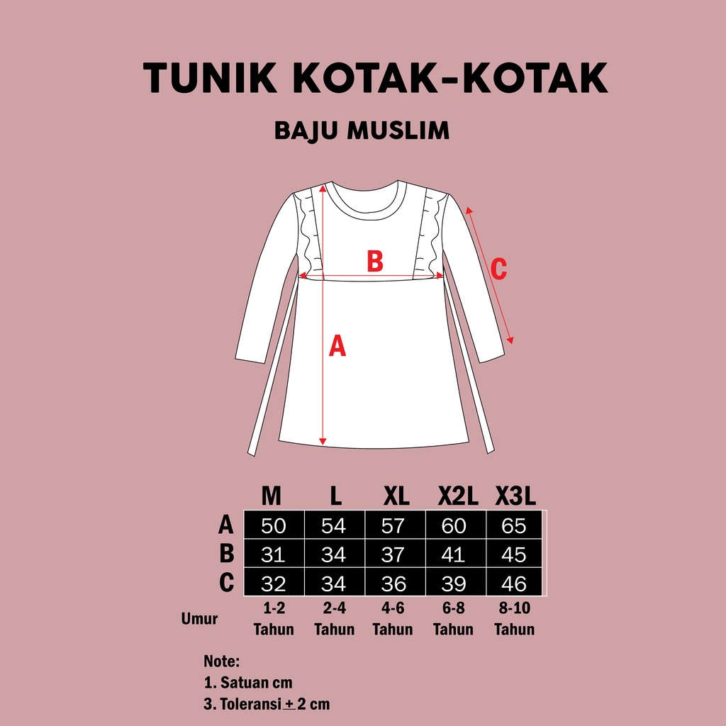 Baju Muslim Anak Perempuan Kotak-Kotak SUPERKIDSCLOTH 1-10 Tahun