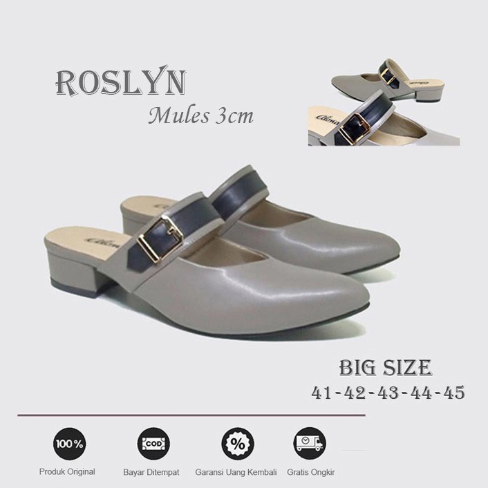 ROSLYN X ZAGIB | Sandal Wanita Bustong Grey Big Size / Heels Mules Ukuran Besar Jumbo 41-45