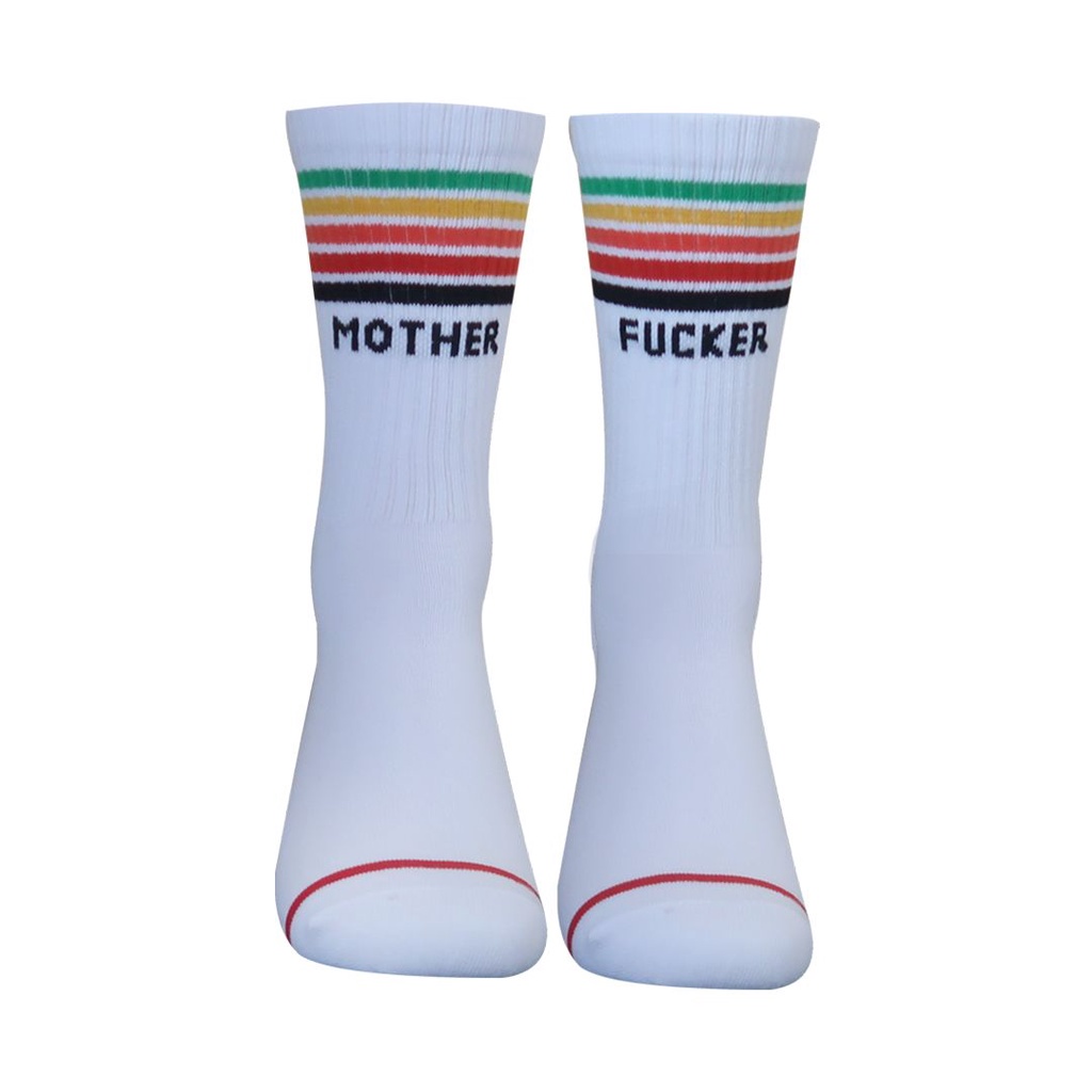 Kaos Kaki Motif Garis Mother Fckr Putih ( G50 )