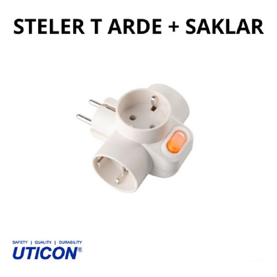 Steker T Arde Plus Saklar Uticon SC-382 Steker Tee Cabang 3 Kuningan