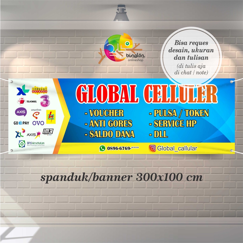 Size 300x100 Cm, Spanduk Banner Toko Konter, Pulsa, Token, Dll