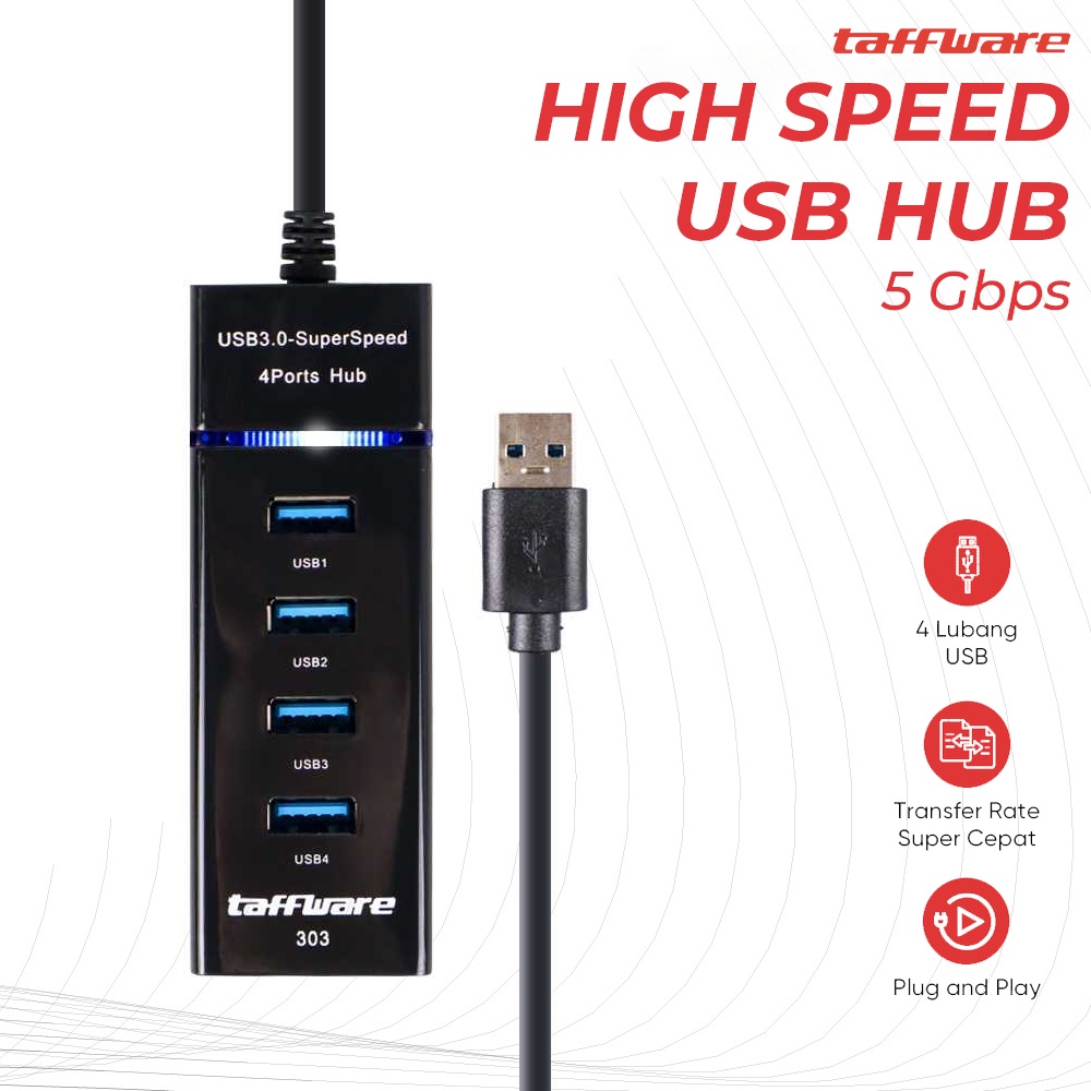 Taffware High Speed 4 Ports USB HUB 3.0 Adapter 5Gbps for Laptop PC  Notebook  Computer - 303