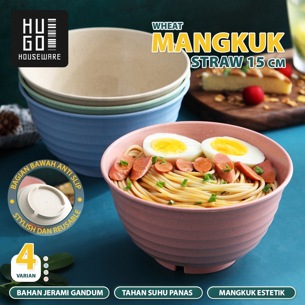 HUGO Mangkuk Sup Besar Bahan Jerami Mangkok Plastik Wheat Straw Microwaveable Tahan Panas