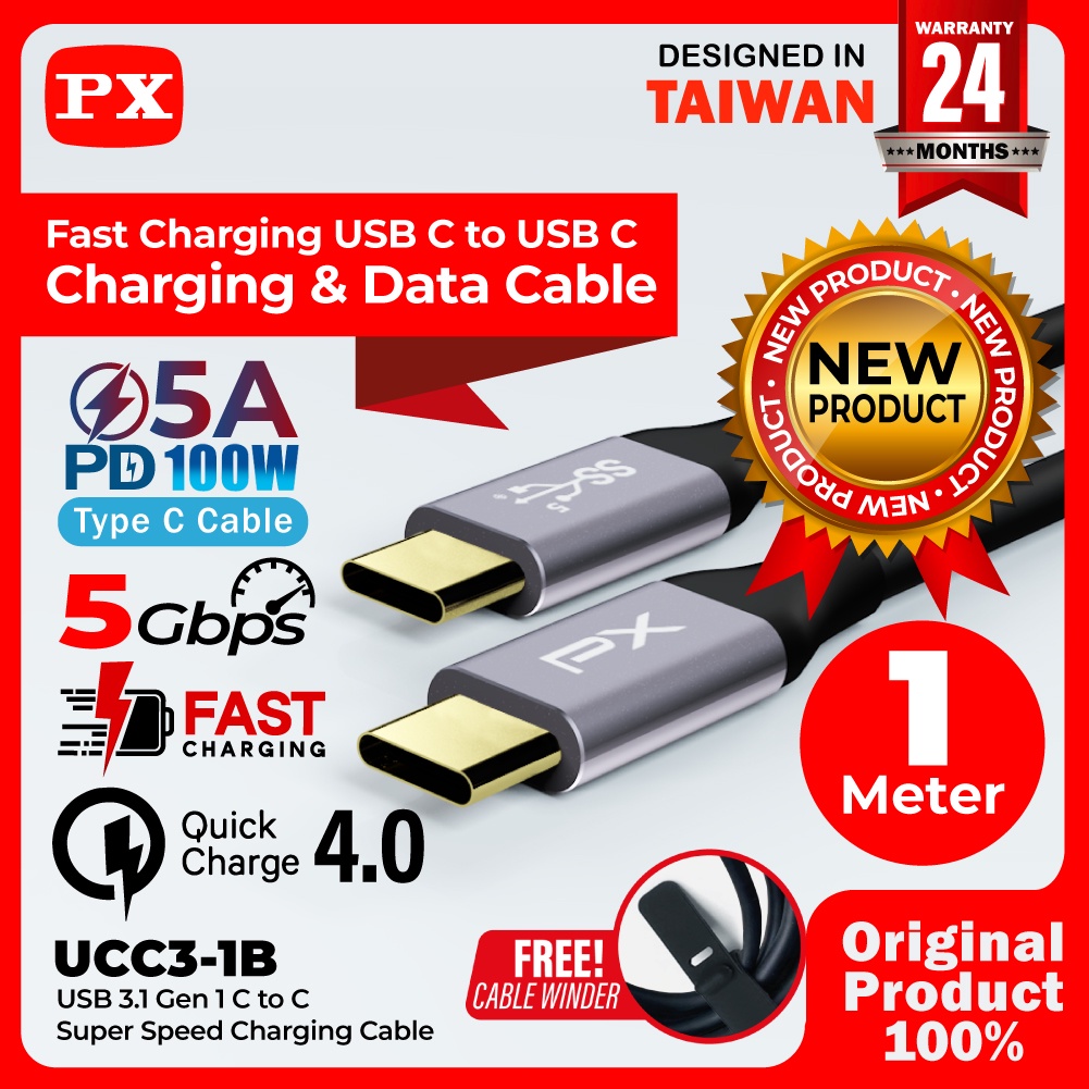 Kabel Data Type C Fast Charging Quick Charge 100W 1 Meter PX UCC3-1B