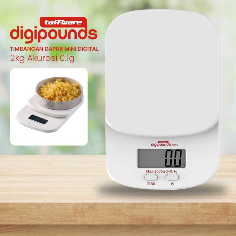 Taffware Digipounds Timbangan Dapur Mini Digital 2kg Akurasi 0.1g - K70a