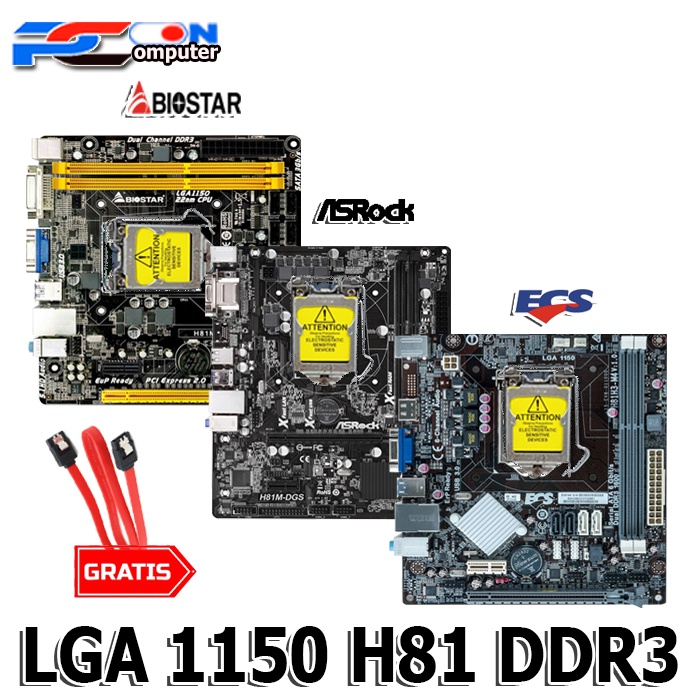 Mobo Mainboard Motherboard H81 ECS Intel Socket LGA 1150 ONBOARD DDR3