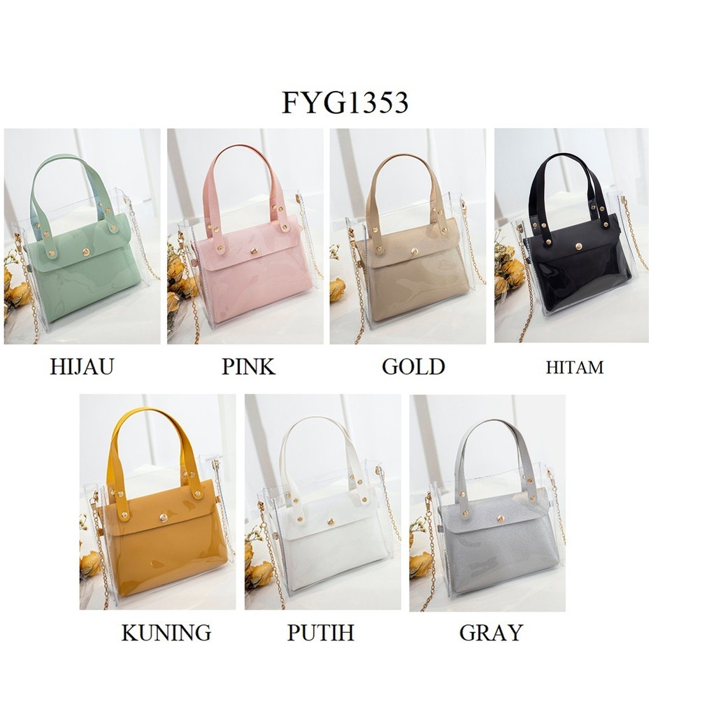 FYGALERY FYG1353 SLING BAG TRANSPARAN 2 IN 1 TAS PU PLUS PVS TAS SELEMPANG TAS MURAH  IMPORT