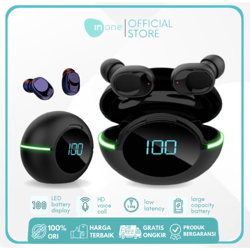 BENCO Stereo earphone Wireless Earbud Bluetooth 5.1 TWS Y80 Digital Display Headset inone headset