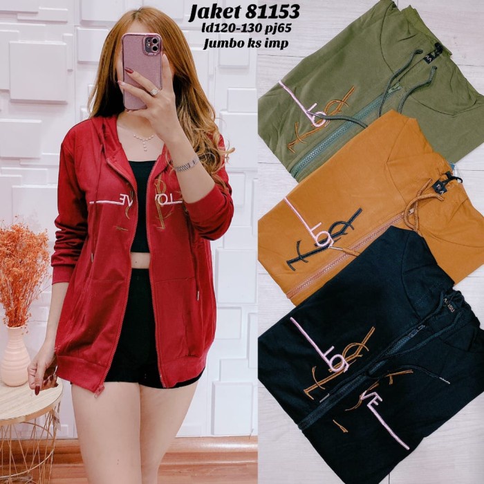 jaket wanita jumbo bigsize kaos import 81153 - Hitam Terbaru V7D0