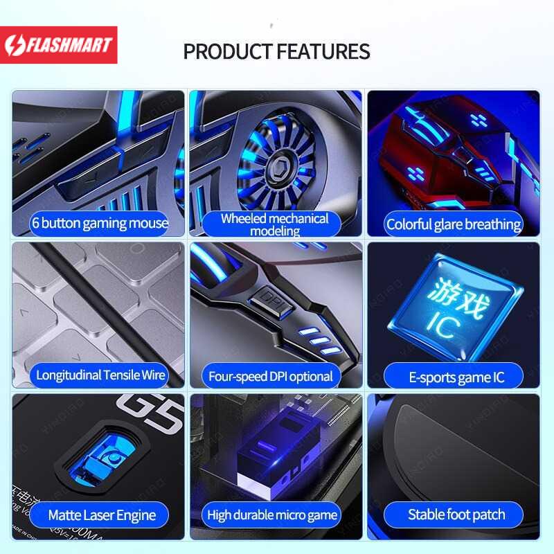 Flashmart Mouse Gaming LED RGB 3200 DPI Silent Version - G5