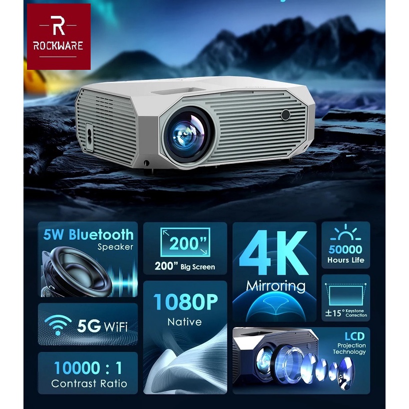 ROCKWARE GC007 Proyektor ANDROID Projector FHD 1080P - 200 ANSI Lumens