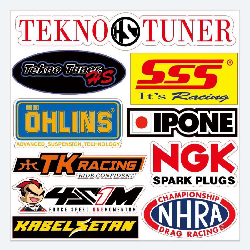 

Stiker Pack Drag Racing Sponsor Tekno Tuner HS Ohlins SSS Kabel Setan 4S1M