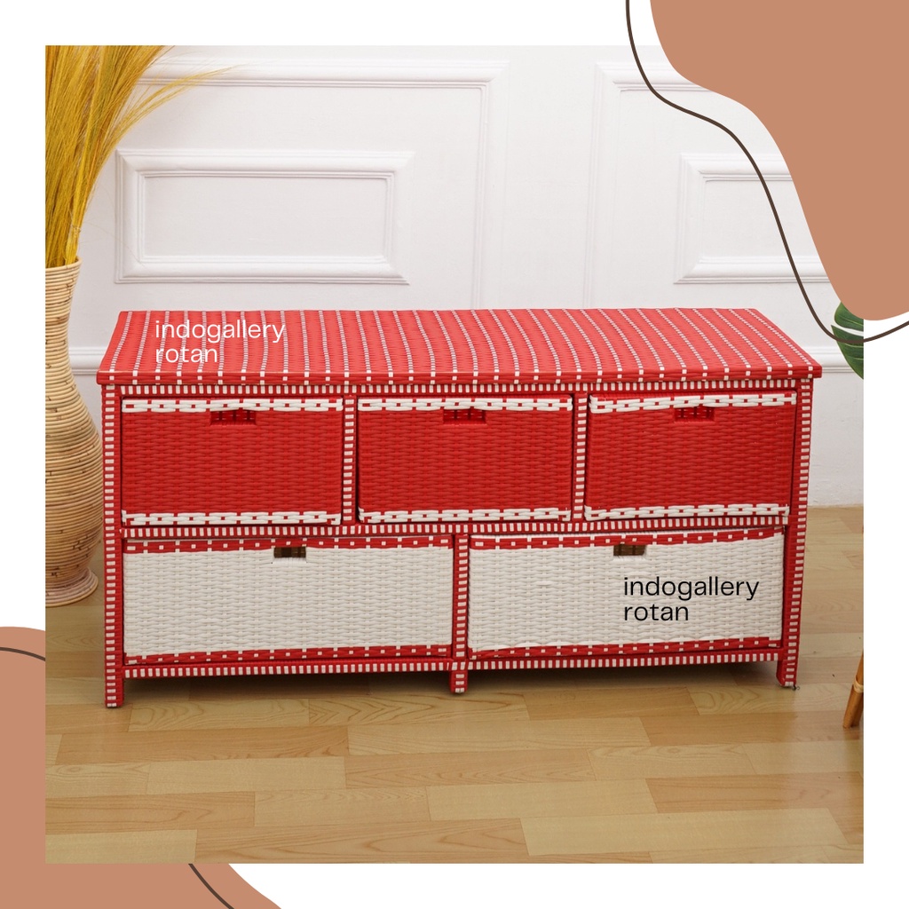 Rak Jasmine Rotan Sintetis Rak Laci Motif Warna Warni 5 Laci Box Serbaguna