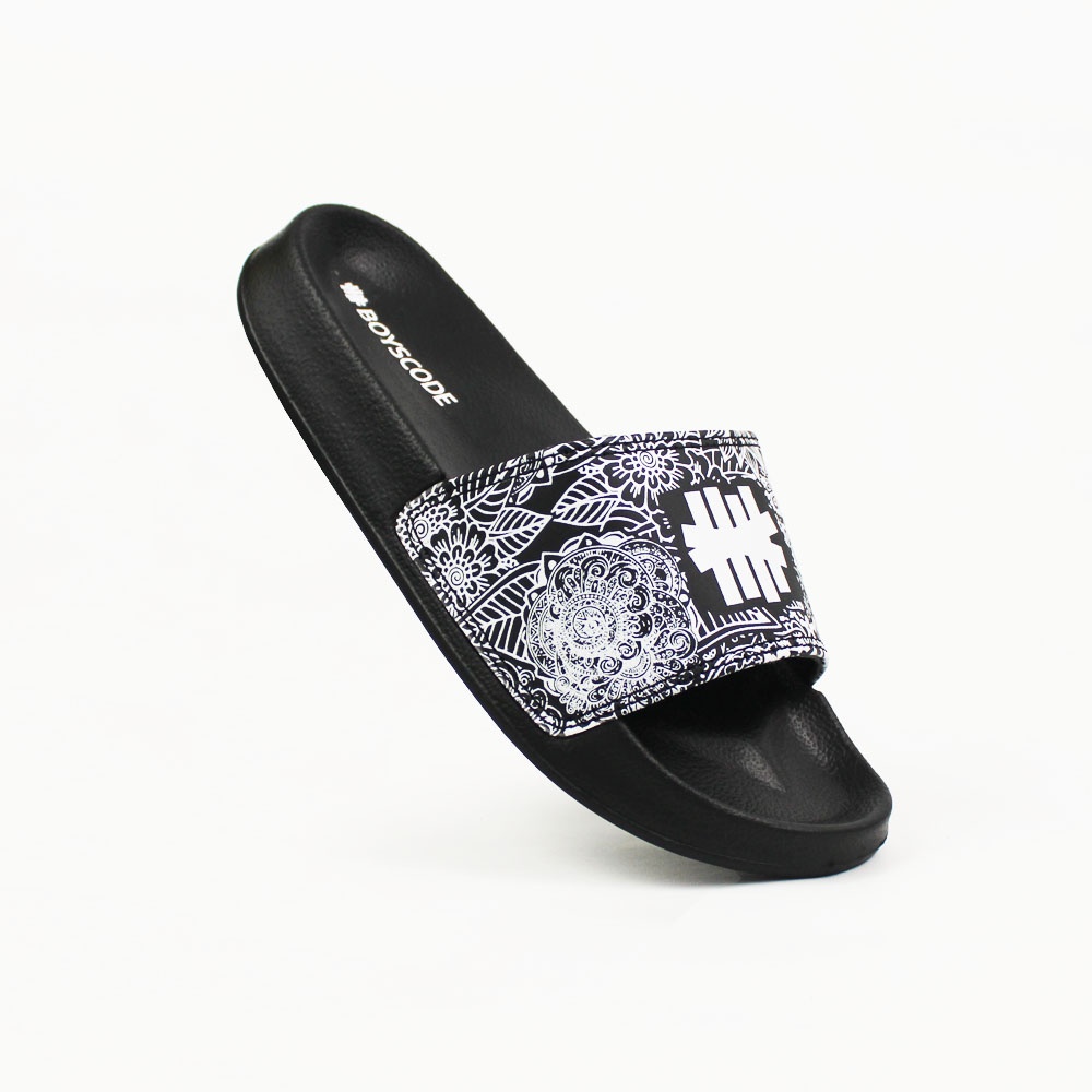 Sendal Selop BOYSCODE Logo Batik Hitam Pria Wanita / Sandal Slide Cowok / Sandal Slip On / Sandal Di