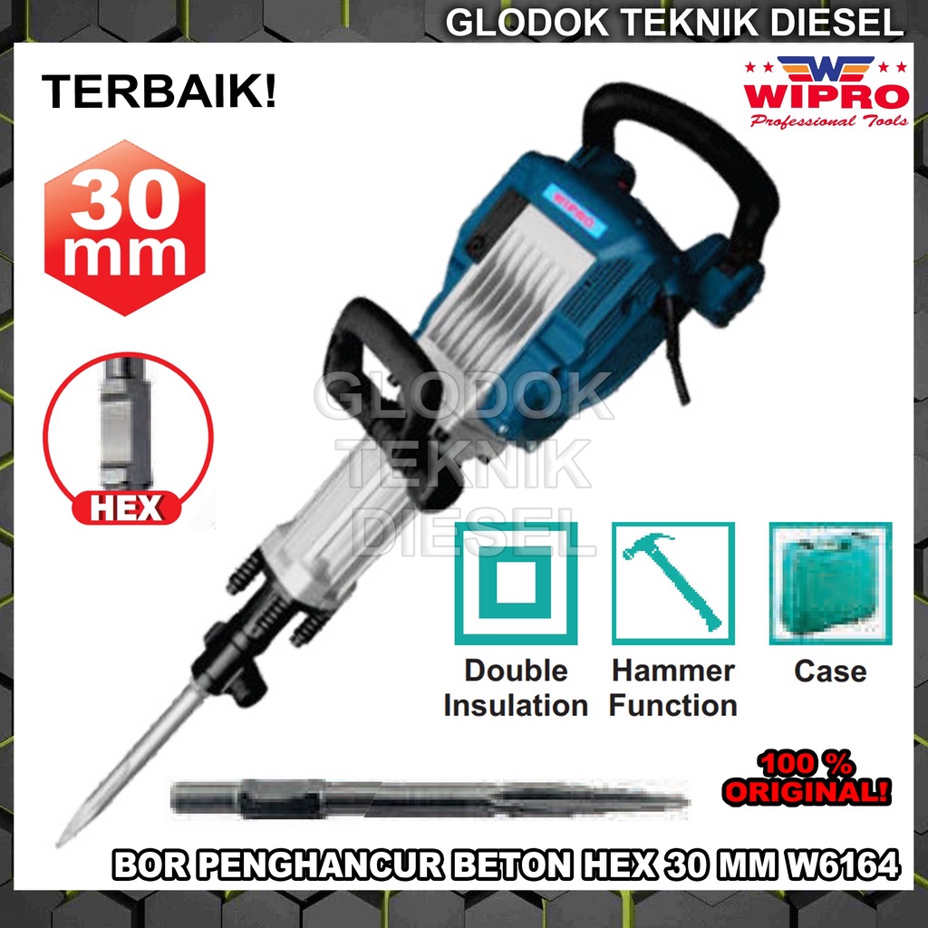 Wipro Mesin Bor Penghancur Beton Rotary Jack Hammer 30 mm HEX W6164 W 6164 ORIGINAL TERBAIK 30MM