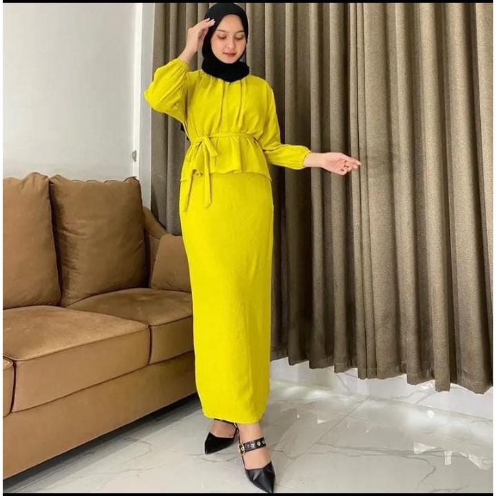 SRIWA One Set Gamis Setelan Wanita Crinkle Dini Set Rok Dan Atasan Os01-Lemon