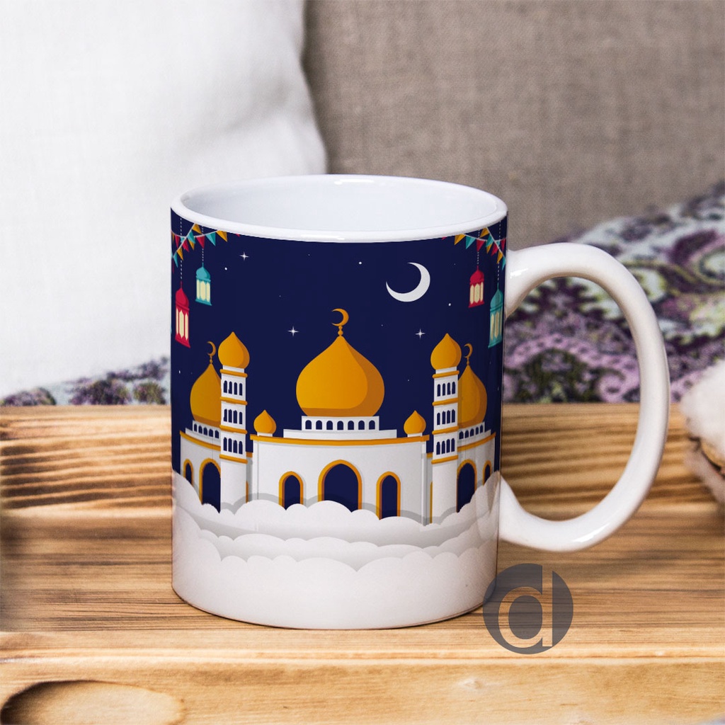 Mug Gelas Eid Mubarak Masjid Malam  edisi Ramadhan bisa Custom Nama