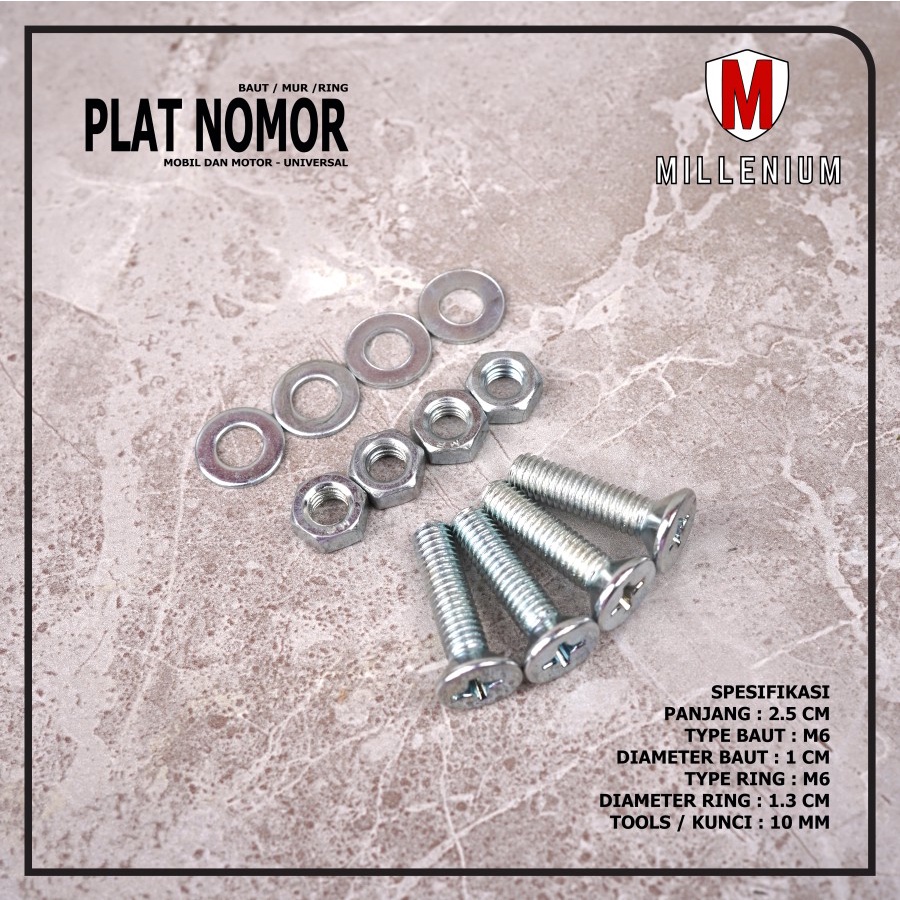 SET BAUT RING MUR PLAT NOMOR MOTOR MOBIL 1PCS