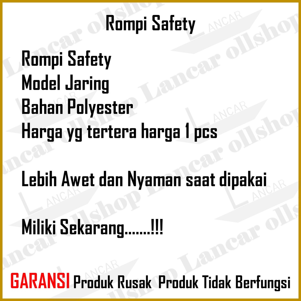 Rompi Jaring Hijau Oren / Rompi Kerja Proyek Safety Orange / Rompi Safety Jaring Polyester