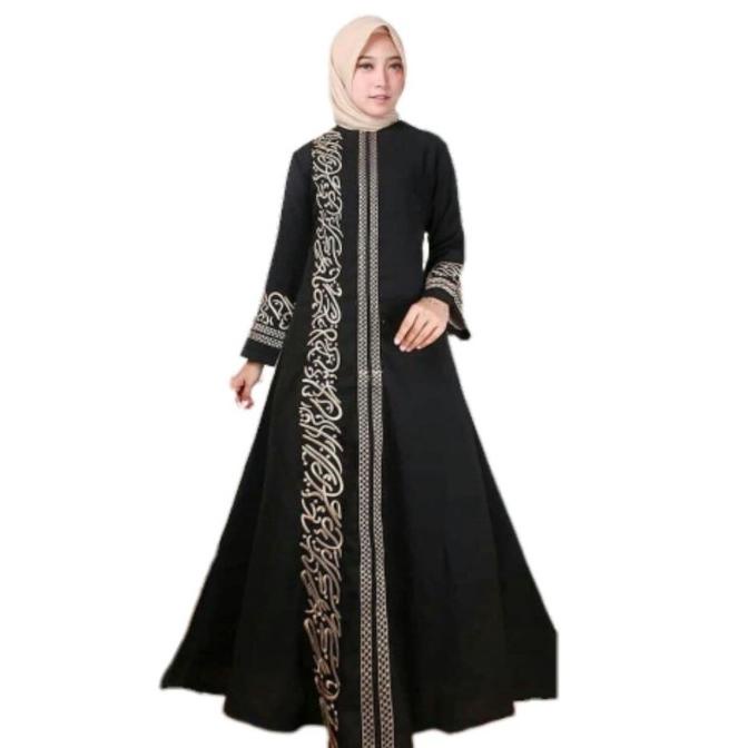 Abaya Arab Muslimah Wanita Gamis Hitam Jettblack Bordil Manual Pasmina