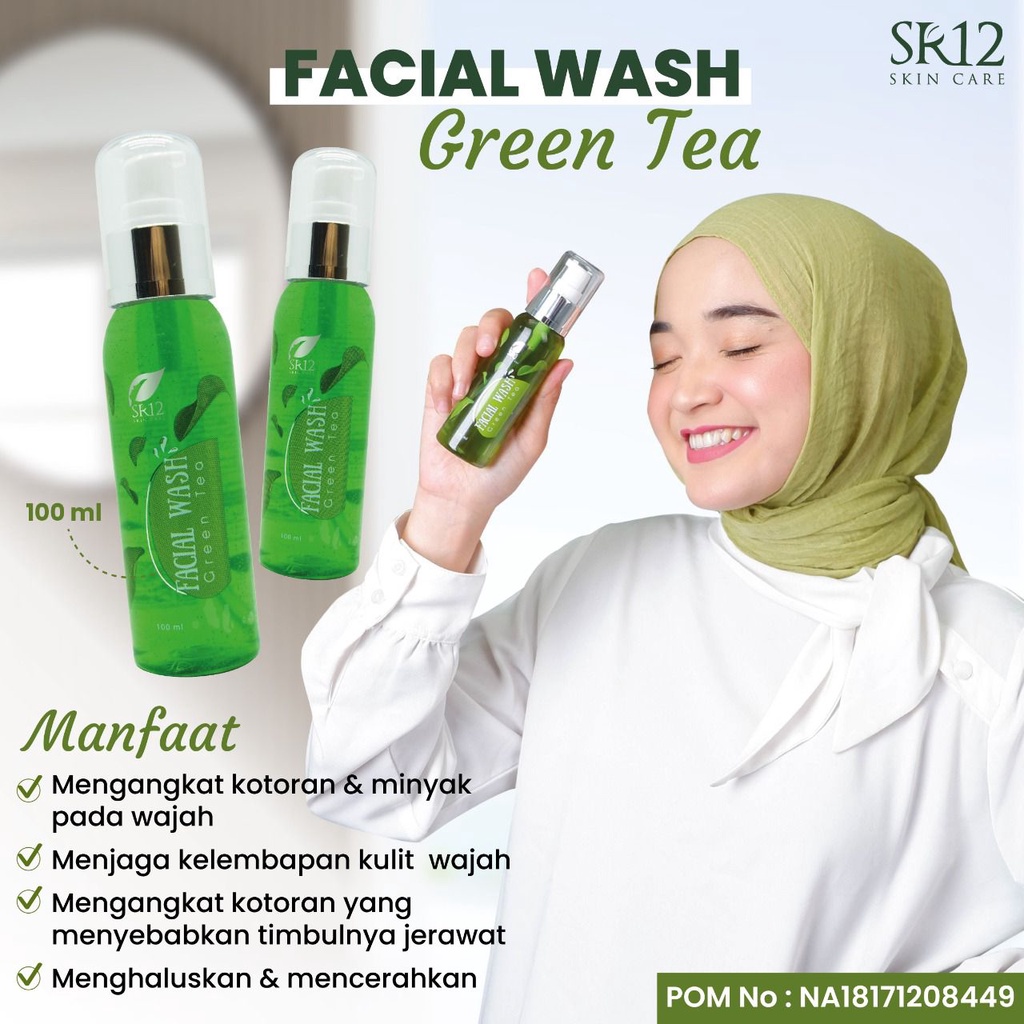 Facial Wash Green Tea SR12 100 ml Pembersih Wajah Kulit Kering Berjerawat Sensitif