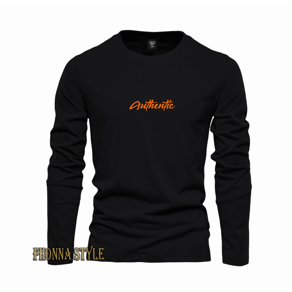 Fonna Rizki - Kaos Pria - Lengan Panjang Autentik Sambung Orange - Tshirt Distro premiun