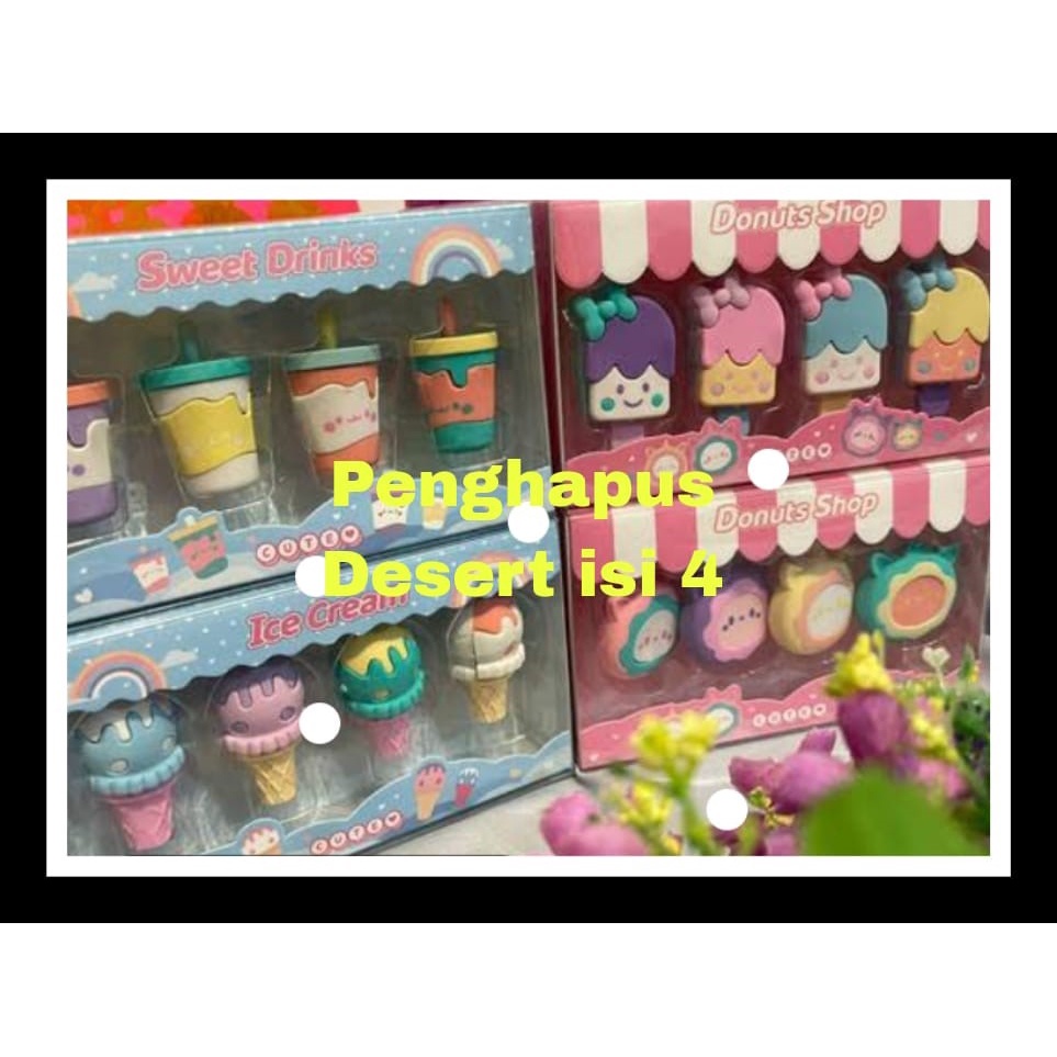 

PENGHAPUS SET PENGHAPUS MAKANAN DESSERT MANIS ISI 4 PCS LUCU