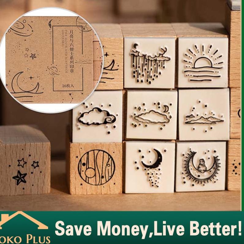 

[ART. 8442] 16Pcs Cap Stampel huruf kayu / Stempel Mini Unik / The Moon And Sixpence / Stempel Lucu
