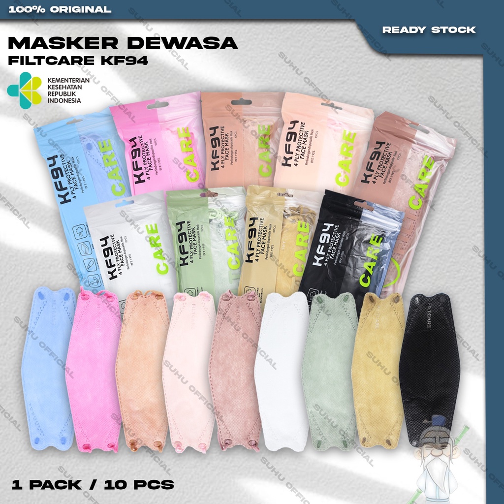 Masker KF94 FILTCARE 4Ply isi 10Pcs Shrimp Korea KF 94 4 Ply Earloop Surgical Mask Kemenkes