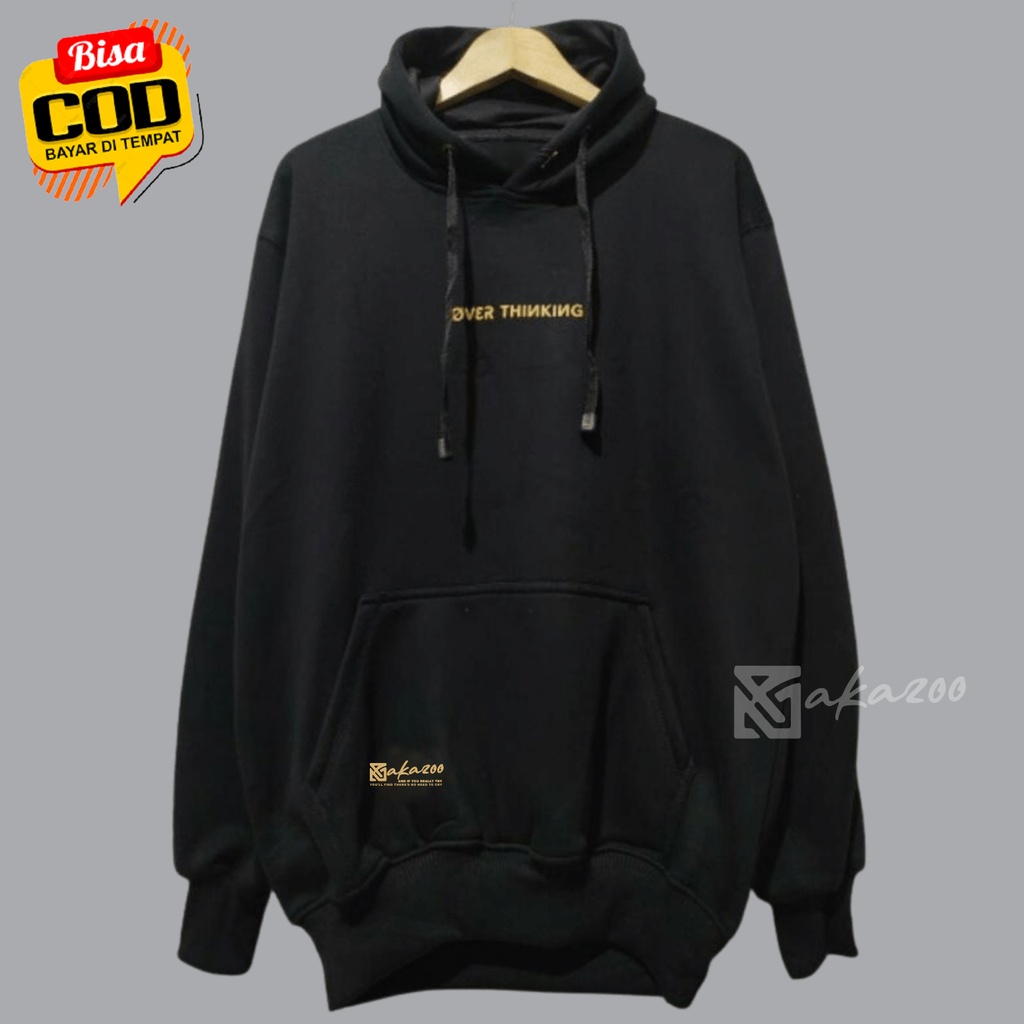 hoodie pria oversize korean style zpr Sablon over thinking Warna Hitam hoodie pria sweater distro original bandung hoodie akazoo.id