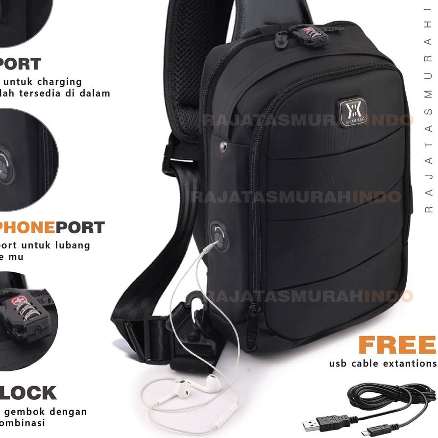 ✩ GEAR BAG KEY 13132 - Tas Selempang Pria Anti Theft Casual With USB & Password Lock ۩