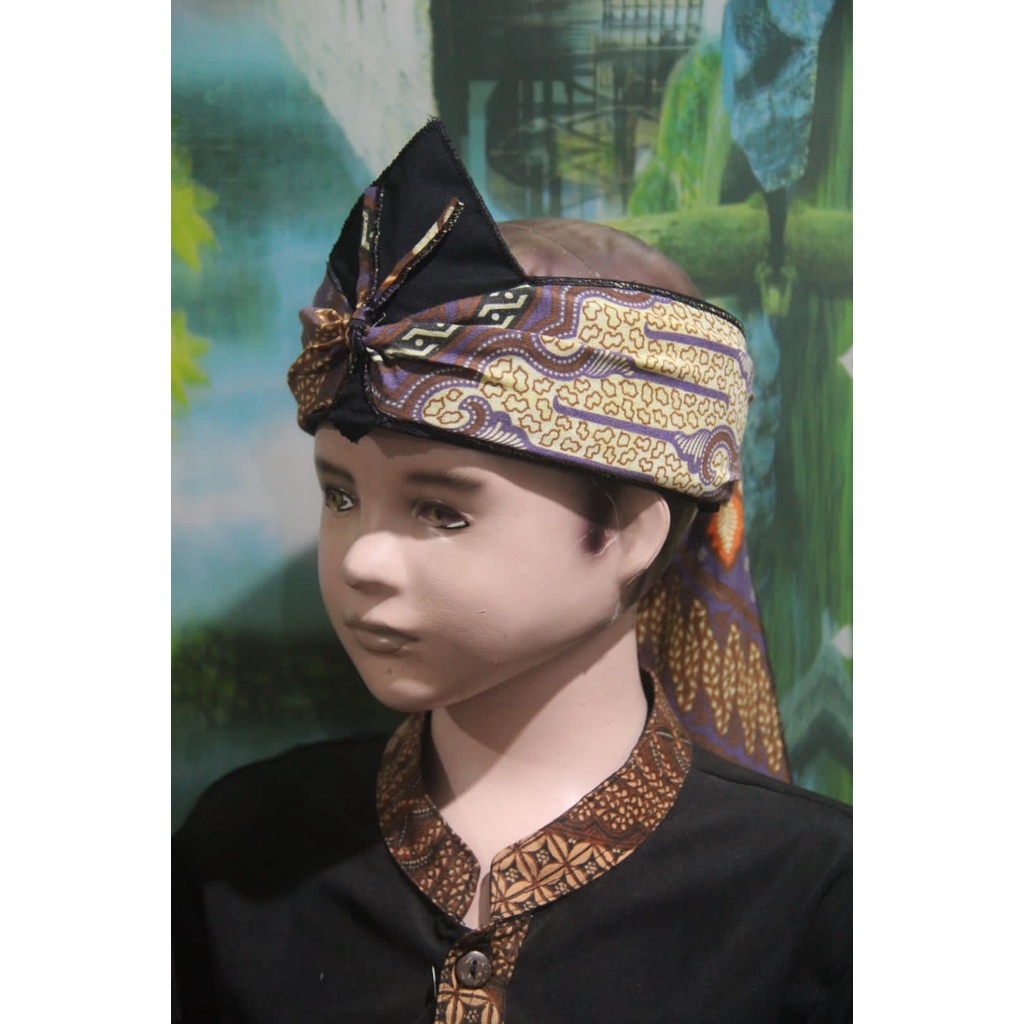 blangkon iket kepala sunda jawa batik tradisional anak atas BOLONG (UNGU)