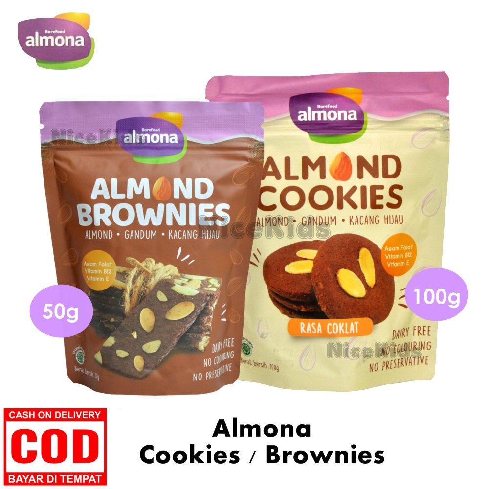 Almona Almond Cookies 100gr Cemilan Sehat Dairy Free / Almona Almond Brownies 50gr / Cookies Brownies