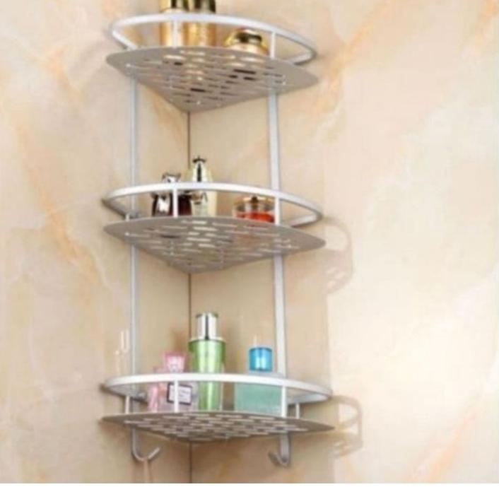 ✫ Rak Sudut Siku 3 Susun Dinding Pojok Kamar Mandi Toilet Stainless Steel Multifungsi Tempat Sabun ✺