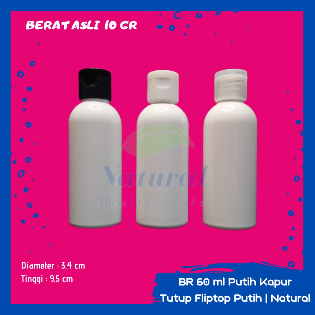 BOTOL 60ML  PUTIH NECK 18 BAHAN PET FLIPTOP