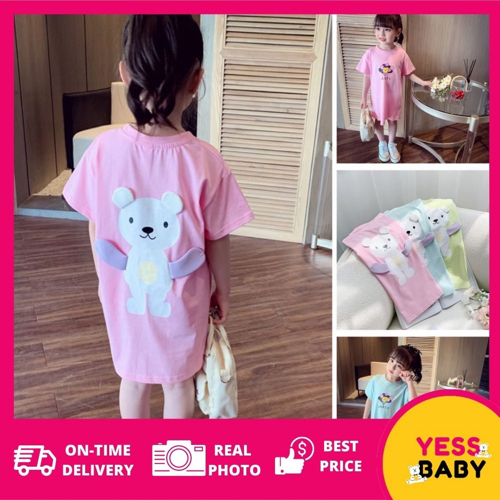 yessbaby HELLOBEAR gaun anak perempuan/Baju anak perempuan/rok bayi/Kaos dress anak moktif beruang cute import