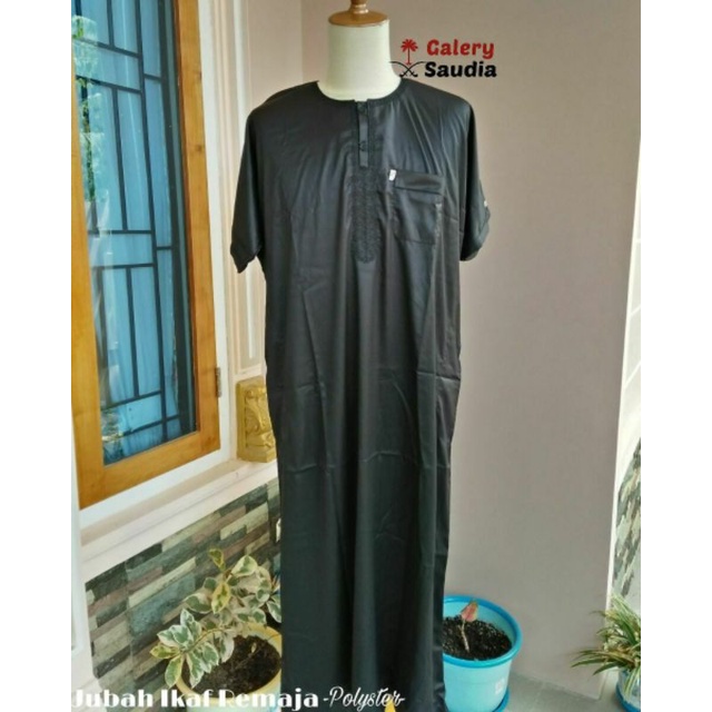 Jubah Ikaf Hitam Lengan Pendek size Remaja 44-50