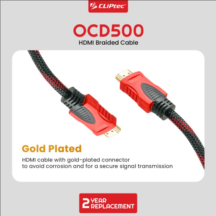 Cable hdtv 1.4 cliptec 5 meter mesh 1080p gold male for Pc p3 laptop dvd stb ocd500 Kabel hdtv 5m m-m jaring ocd-500