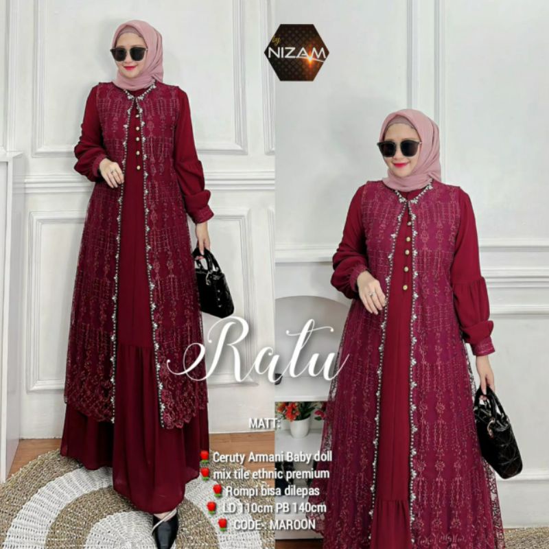 Gamis Jumbo XXL LD 110 Termurah Terbaru Terlaris Kekinian Lebaran Pakaian Wanita CERUTY ARMANI TILE 