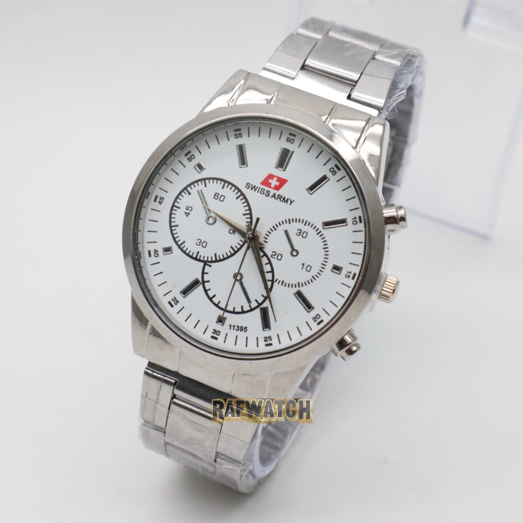 Jam Tangan Pasangan Pria Wanita Analog Casual Rantai Stainless Silver Hitam RPA8