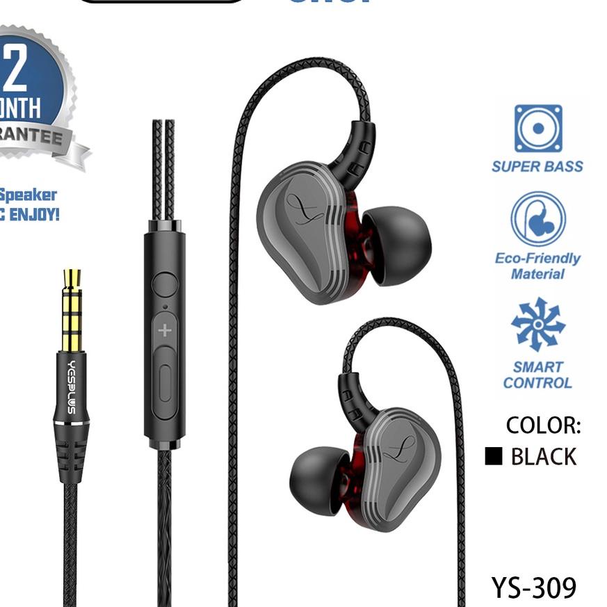 ✩ YESPLUS YS-309 Headset/Handsfree Hifi Sound Wired 4D Earphone+Mic Free Popsocket ♪