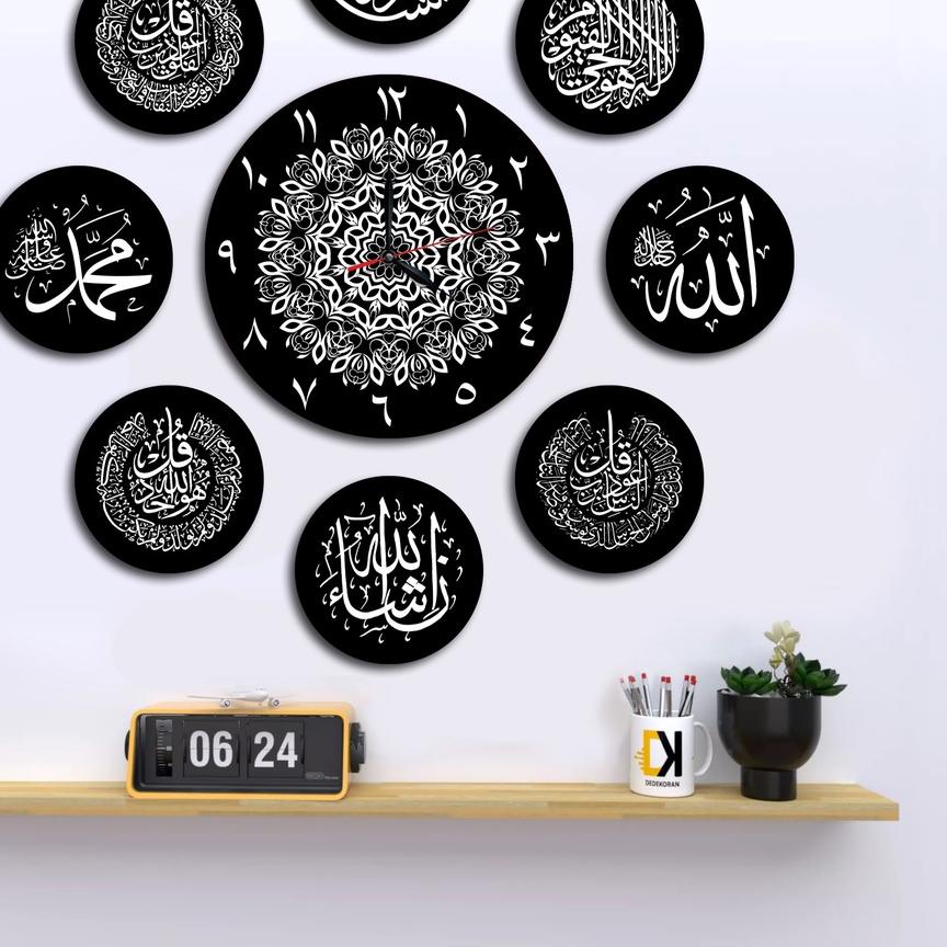 ✫ Jam Dinding Kayu  Bulat Jumbo 1 Set Kaligrafi rajadekorofficial ➬