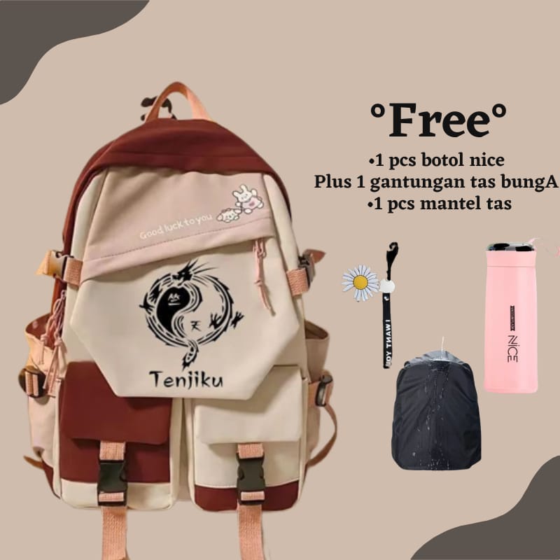 COD/ Tas sekolah wanita tokyo manji tas sekolah fhasion korea kekinian tas punggug laptop free botol minum dan sarung tas plus gantungan