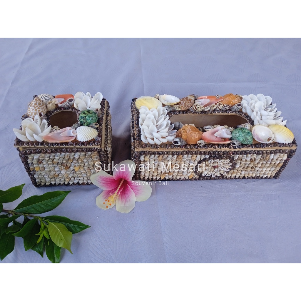 Tissue Box Tempat Tisu Unik Hiasan Kerang Laut Kerajinan Souvenir Bali